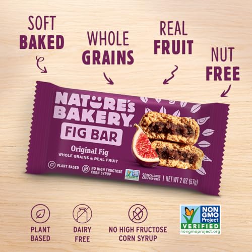 Image of Nature's Bakery Whole Wheat Fig Bars, Original Fig, Real Fruit, Vegan, Non-GMO, Snack bar, 1 box with 12 twin packs (12 twin packs)