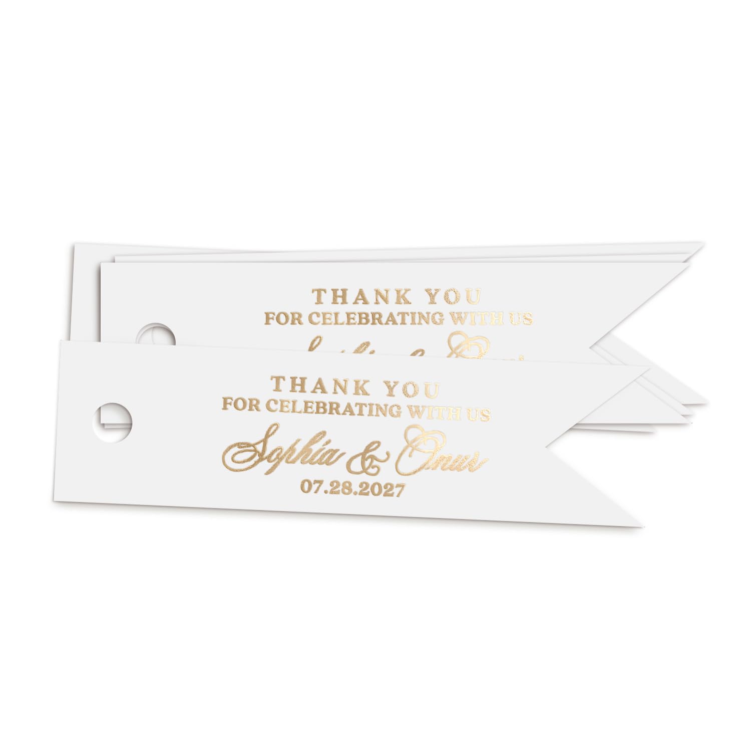 Custom Wedding Favor Gold Foil Thank You Labels, Personalized Hang Cards for Gift Bags, Elegant Wedding Party Decorations, Bridal Shower and Baby