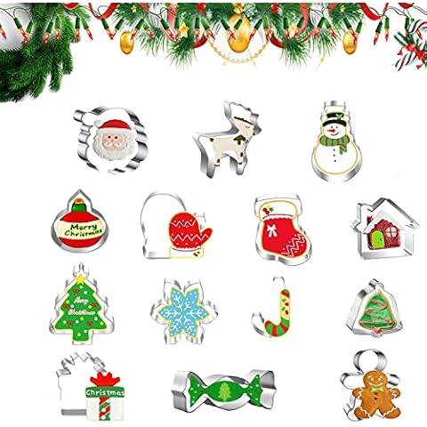 Christmas Cookie Cutters for Baking 14 PCS Christmas Biscuit Cutters, Stainless Steel Christmas Cookie Cutters Shapes for Fondant Cookie DIY Baking Cover