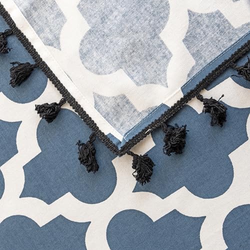Image of HOMEMONDE Dining Table Cover 4 Seater Cotton Printed Center Table Cloth with All Around Decorative Fringes - (Blue, 114 x 114 CM)
