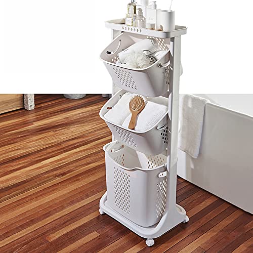 CGKs6anmU Laundry Baskets, Laundry Basket with Wheels, Laundry Hamper Household Kitchen Shelf Fruit Stand Bathroom Simple Storage Shelf (17.3in*13in*31.1in) ()