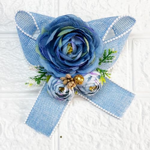 Image of ADIKALA Handmade Artificial Big Peonies 3 Flower Bunch for Trousseau Packing, Ready to use Flower Brooch Hamper for Decoration, Gift Wrapping Flowers (6, Blue D2)