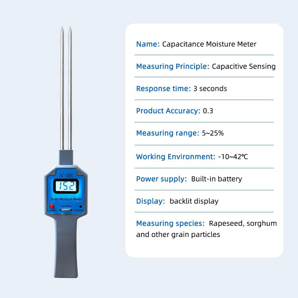 OTDOGUO Digital Grain Moisture Meter Tester Moisture Testing Tool Measurable for 18 Type Grains for Wheat Soya Corn Rice Peanuts