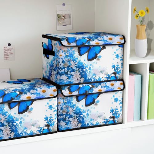 Image of Stackable Storage Bins with Lids,Closet Organizers Fabric Box for Home and Office,Blanket Clothes Organizers,Under Bed Storage Containers 3 Pack