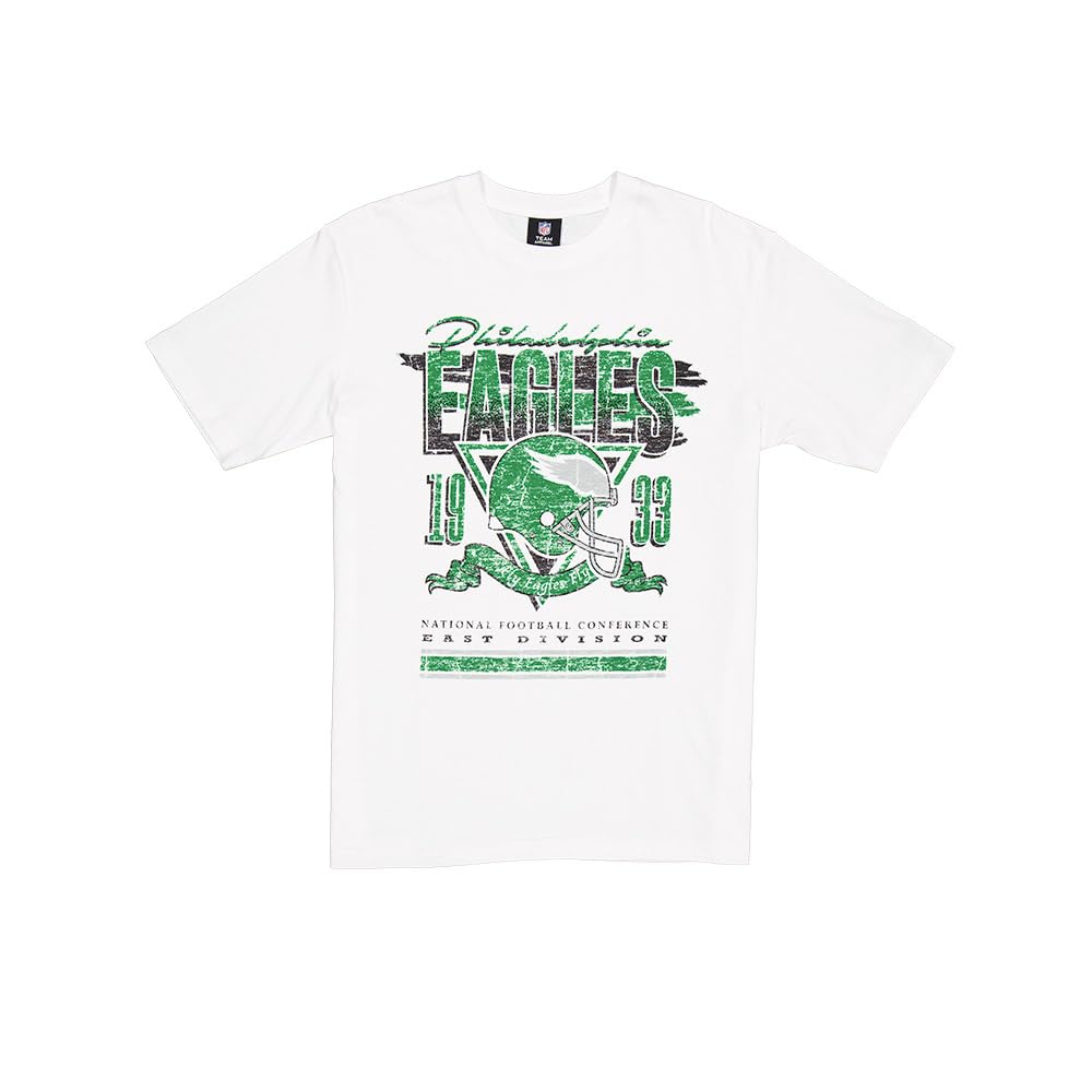 PHILADELPHIA EAGLES New Era Cap NFL Oversized T-Shirt Screent Print Distressed Team Graphic White Unisex