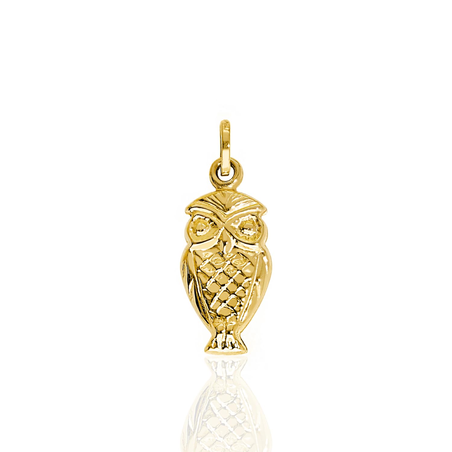 Lucchetta - Hibou Porte-bonheur | Pendentif en Or Jaune 14 Carats Brillant | Charms et Pendentifs pour Bracelet et Chaîne (jusqu'à 4 mm) | pour Femme et Fille