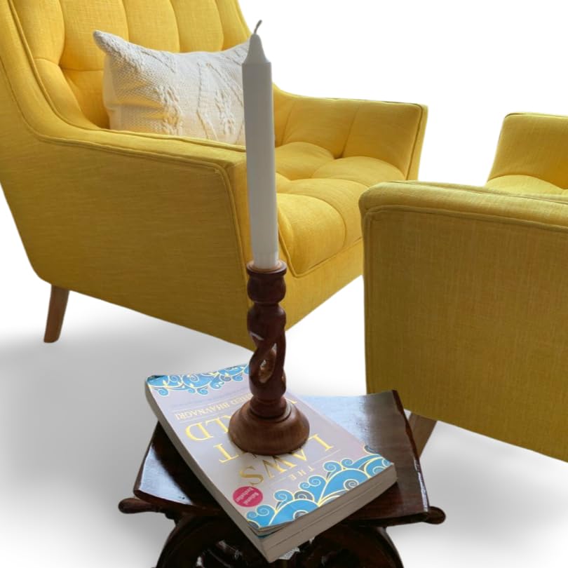 Stylla LondonSheesham Wood Candle Holder - Rustic Dinner Candle Stand - Rope