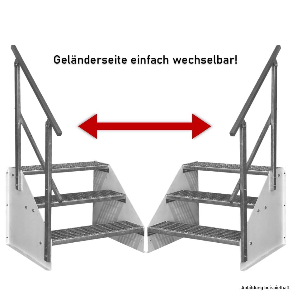 SRM Design 3 Stufen Standtreppe M1 Breite 80cm weiß 1x Geländer