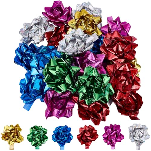 GORGECRAFT 36 Lazo de Plástico con Purpurina para Envolver Regalos 6 Colores 10cm Surtido para Decoración de Árboles de Navidad Cestas Navideñas Cumpleaños Bodas San Valentín