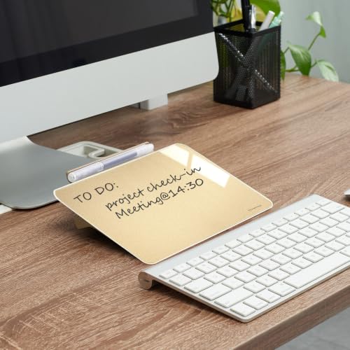 Image of TSJ OFFICE Small Desktop Whiteboard - Glass Dry Erase Board 8 X 6 Inches Tabletop Easel Whiteboard with Stand, Desk Board Buddy for Artist, Teacher and Student - Golden