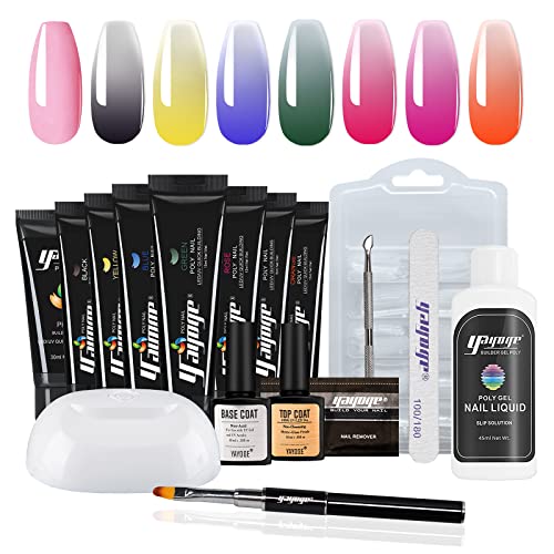 Yayoge Poly Gel Nail Extension Gel Nail Kit with UV Lamp - 8PCS Builder Gel Poly Nail Gel Hard Gel for Nails with Slip Solution All in one French Manicure Set for Starter DIY Nail Art at Home