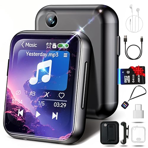 VLYNDER® Reproductor Mp3 con Clip Deportivo de 64 GB Bluetooth 5.4 Premium | Pantalla Táctil 2,01 Pulgadas | Cámara 720P | Radio FM | Grabadora de Voz | Sonido HiFi | E-Book | Expansible 256gb