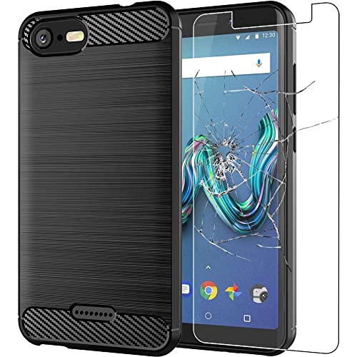 ebestStar - Coque pour Wiko Tommy 3, Etui Protection Motif Carbone, Antichoc Souple TPU, Noir + Verre Trempé