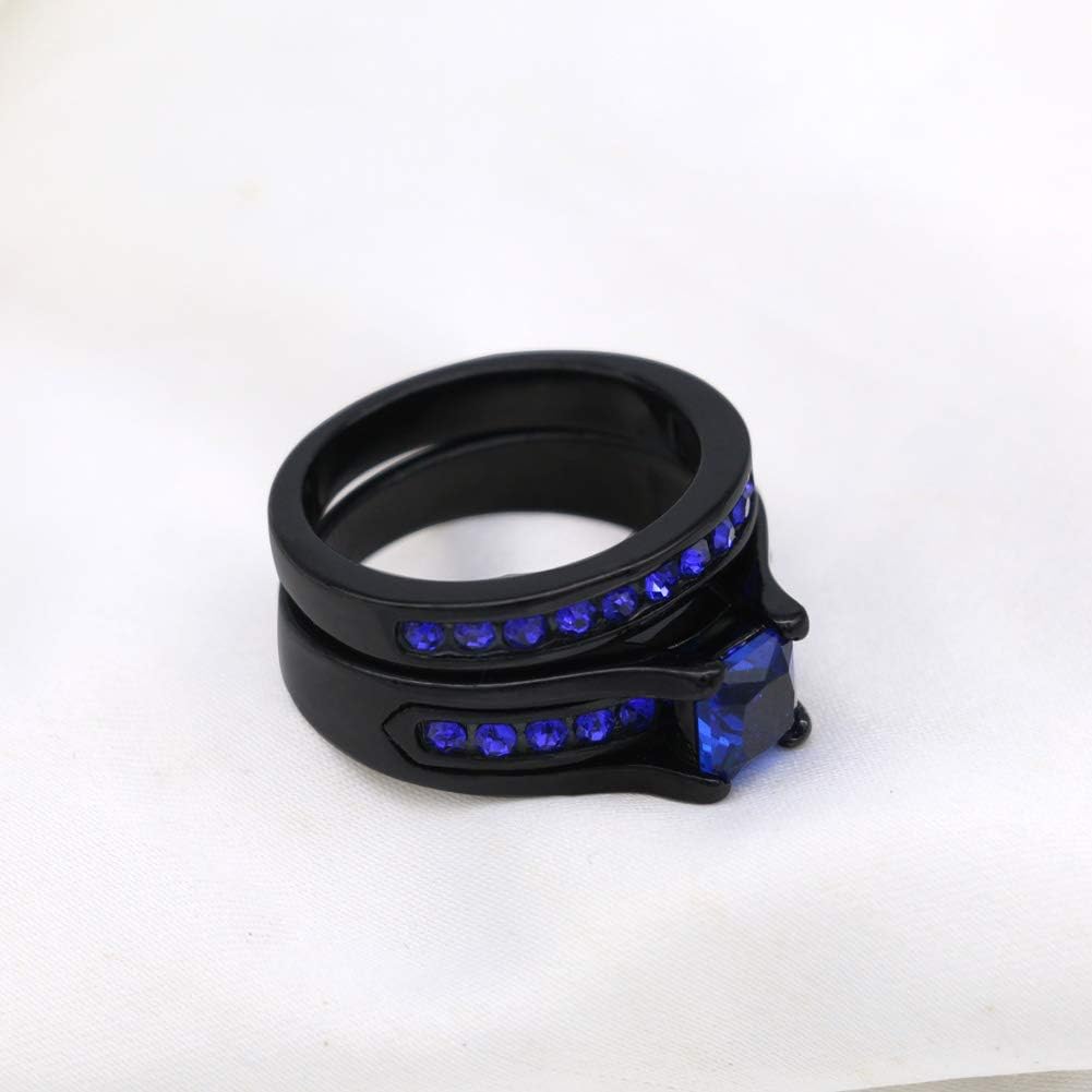 Bridal Sets Black Gold Plated Womens Wedding Ring Sets Princess cut 6mm Red Cz 2pcs Engagement Ring - Image 2