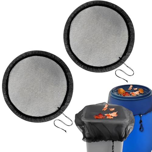 Filet pour Citerne de Pluie, 2pcs Housse pour tonneau de Pluie Ronde, Filet Recuperateur Eau, Filet de Protection Réglable avec Cordon de Serrage Contre Les Feuilles, Les moustiques Ø80cm