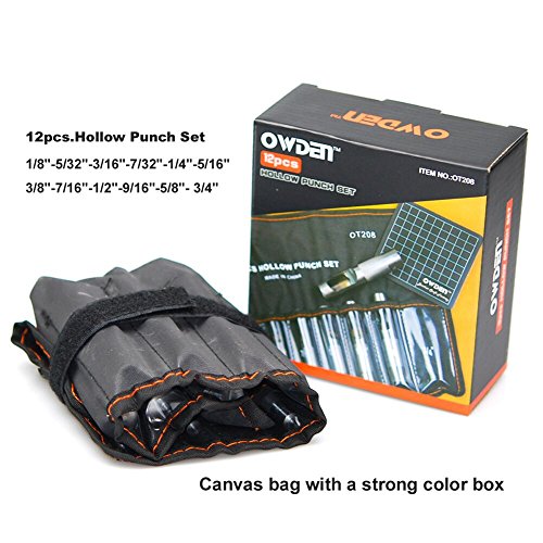 Image of OWDEN 12Piece Leather Hole Punch Set with a Free Cutting mat,Leather Tool,Hollow Punch Set, Round Hole Punch Set,for Cutting of Soft Material