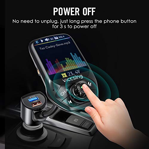 VicTsing (Upgraded Version) Bluetooth FM Transmitter, Auto Scan Unused Station Bluetooth Audio Adapter for Car with 1.8" Color Screen, QC 3.0, EQ Modes, Aux, Hands-Free Calls