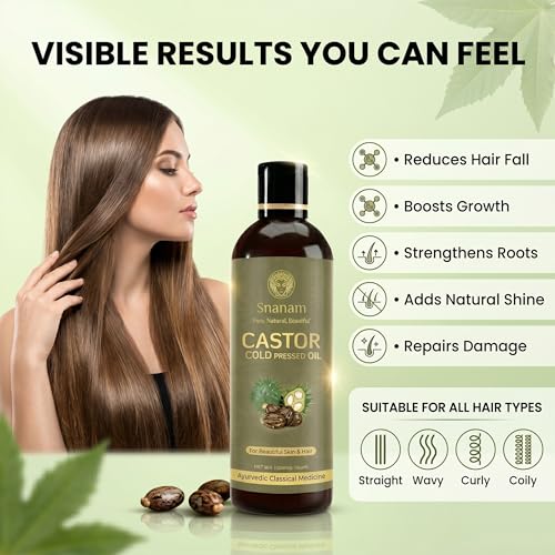 Image of Pure Cold Pressed Castor Hair Oil | 100% Pure & Natural | Supports Hair Growth, Stronger Hair, Skin Care, Nail Care & Eyelash Care | 200 ml