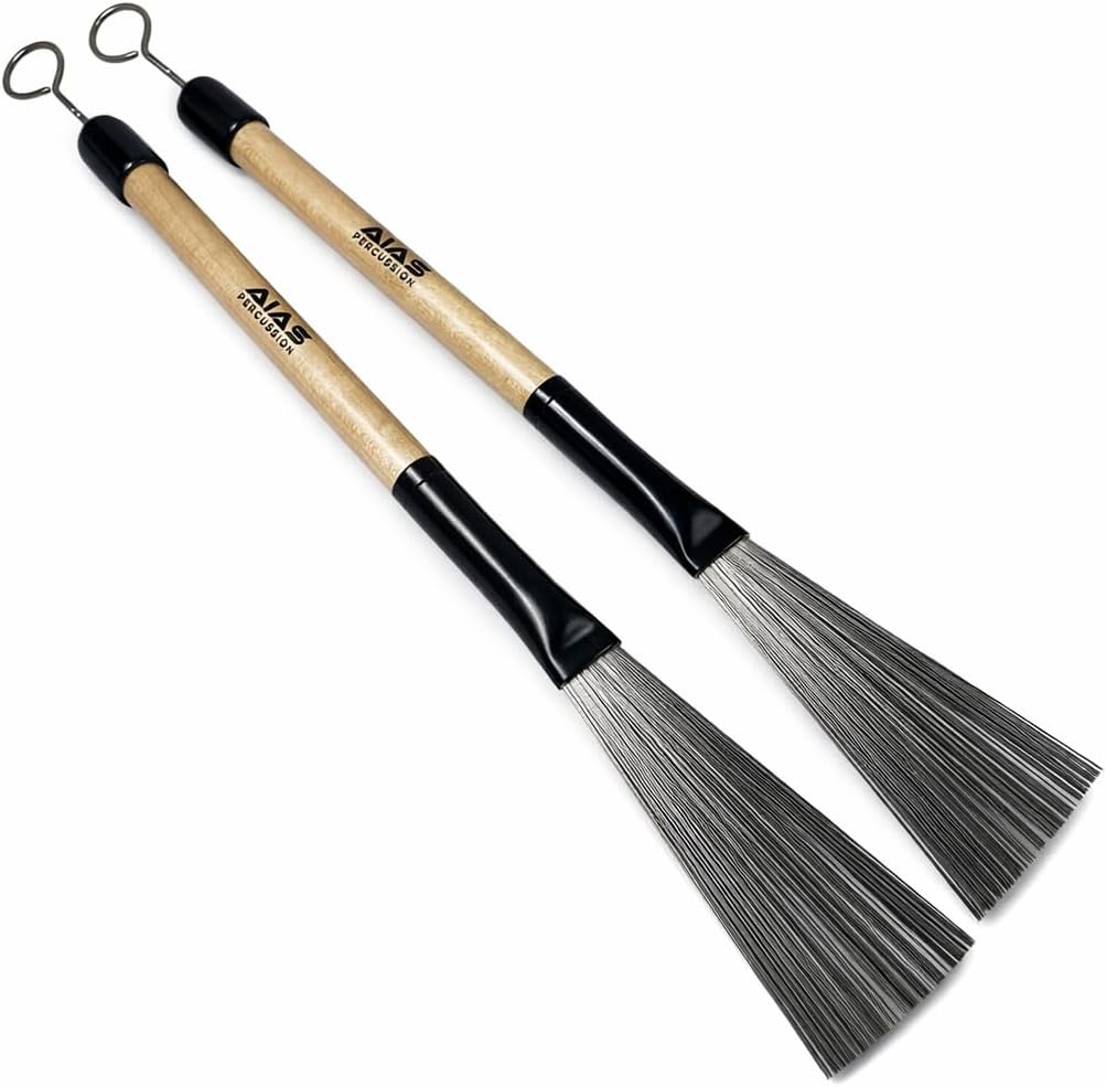 AIAS Retractable Wire Drum Brushes (AW-1) with Maple Wood Handle for Articulation Control and Dynamic Playing