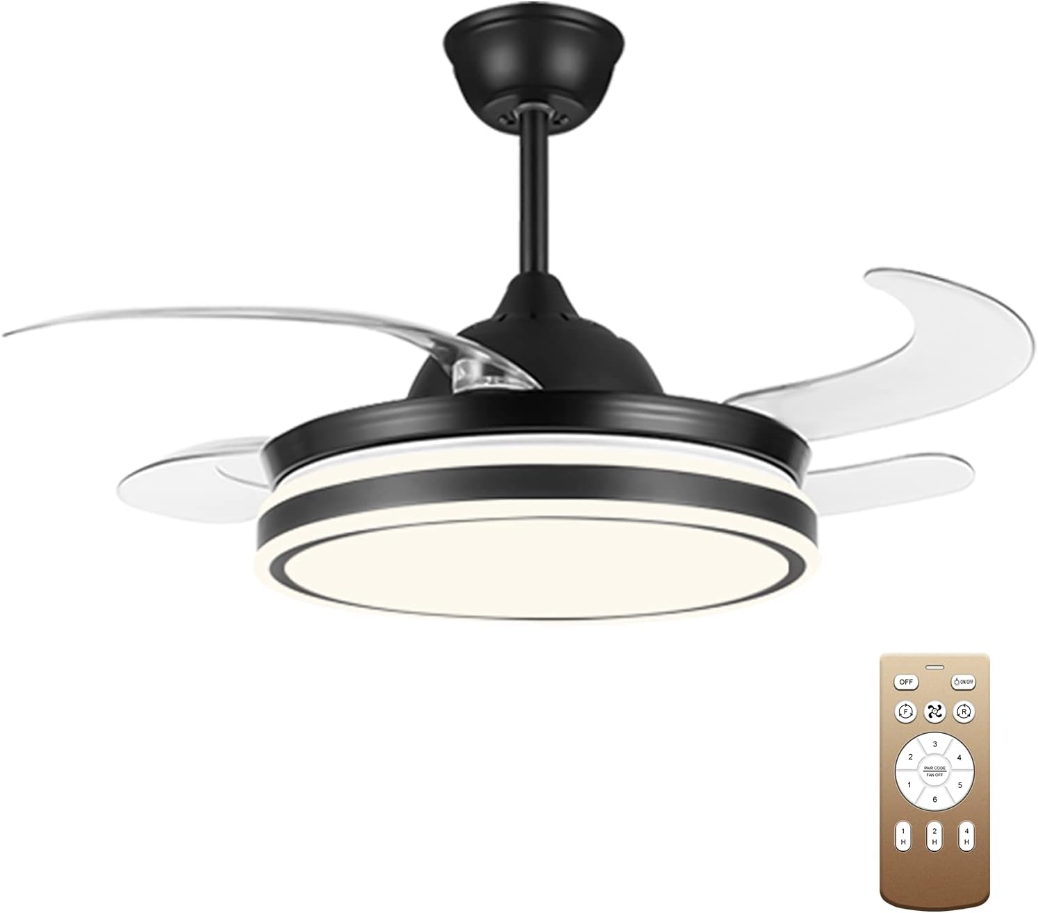 Modern Retractable Ceiling Fan with Lights Remote Control,36 Inch Dimmable LED Chandelier Ceiling Fan