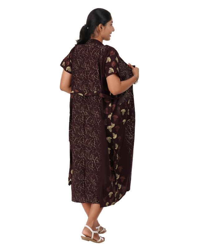 Image of MENMAII Cotton Feeding Robe for Women | Soft Breathable Maternity & Nursing Wear | Front Open Easy Feeding Access | Comfortable Nightwear for New Moms|Calf Length [Size: L,XL,XXL,3XL /FS]