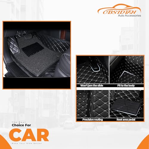 Image of Obsidian | 7D Premium Diamond Car Foot Mat with Luxurious & Elegant Look | 100% Waterproof and Dust Proof | Custom Fitted Car Floor Tray Mat for Mahindra XUV 700-All 3 Row for 7 Seater - Full Black