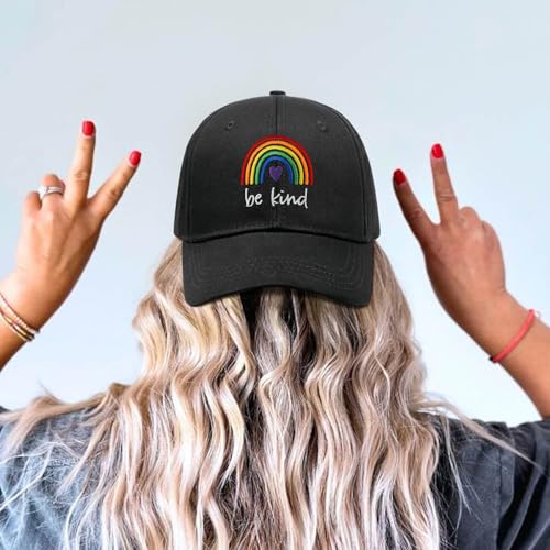 Image of Gay Pride Rainbow Trucker Hat for Men and Women LGBT Embroidered Adjustable Washable LGBTQ Baseball Cap Gifts