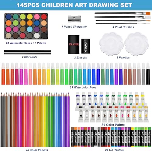 Image of KARP 145 Pcs Children Deluxe Art Drawing Set for Kids Case Studio Art and Craft Supplies Drawing and Painting Set Great Gift (Unicorn Design-Blue)