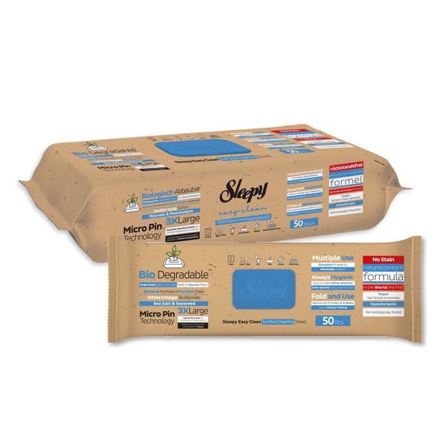 Sleepy Easy Clean Biodegradable Surface Cleaning Wipes | Sea Salt & Seaweed Additive | 50 Sheets | 50 Pack