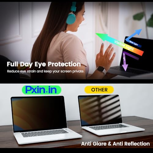 Image of PxIn 14 Inch (4:3) Laptop Privacy Screen | Digital EyeCare Filter | 99% UV (A /B /C) Block | Anti Glare | Side View Blocker | Adv. Laptop Privacy Protector
