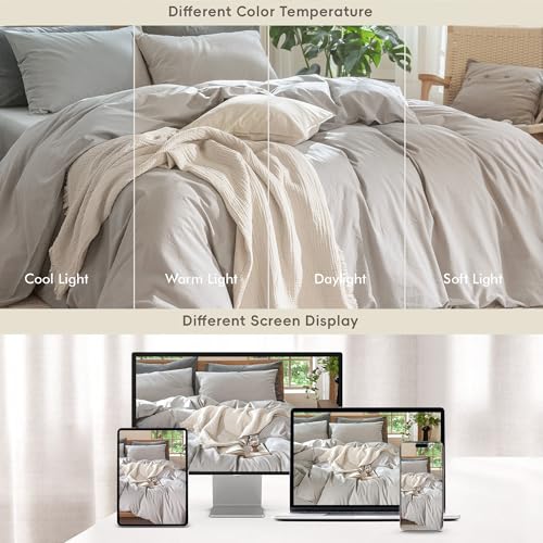 Image of MooMee Duvet Cover Set 100% Washed Cotton Linen Like King | Relaxed Linen-like Texture. Soft, Breathable & Long-lasting Comfort. Lightweight. Hidden Zipper with 8 Interior Corner Ties