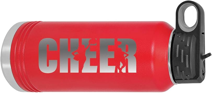 CustomGiftsNow Cheer - Cheerleading 32-Ounce Engraved Double-Wall Insulated Stainless Steel Sports Water Bottles with Flip Top Lid, Straw Red