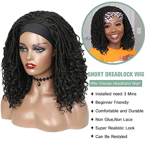 Hanne Fashion Headband Wigs Short Dreadlock Wig Goddess Hand Braided Twist Synthetic Wigs For Black Women Daily Cosplay Braided Curly Wigs 1B #TOP2