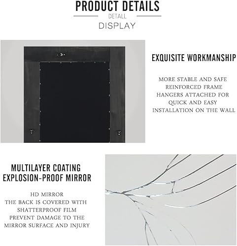 Miniatura 4 de Natsukage - Espejo de pie de gran tamaño de 58 x 24 pulgadas espejo de cuerpo completo espejo de madera rústica para montar en la pared decoración