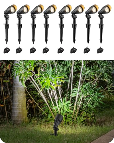 EDISHINE Low Voltage Landscape Lights, 3.2W 12V ACDC 240LM Low Voltage Spotlight, CRI 80 & Beam Angle 35°, 3000K, Aluminum Housing Outdoor Landscape Lighting for Trees, Yard, Garden, Houese 8 Pack