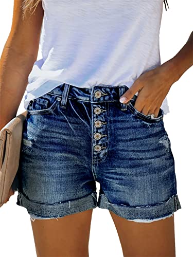 Image of onlypuff Womens Jean Short Cut Off Denim Shorts High Waist Ripped Distressed Stretchy