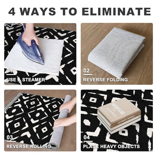 KILOCOCO Kitchen Runner Rug 2x6 Washable Runner Rug Soft Hallway Runners Non Slip Printed Distressed Laundry Room Rugs, Low-Pile Runners for Entryway Bedroom Living Room, Black