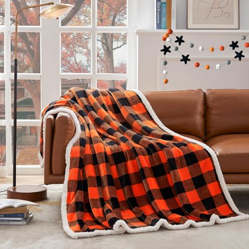 Touchat Halloween Blanket Twin Size 60" X 70",Fall Autumn Harvest Sherpa Fuzzy Fluffy Soft Cozy Blankets, Fleece Flannel Plush Microfiber Throw for Couch Bed Sofa, Halloween Decor (Orange)