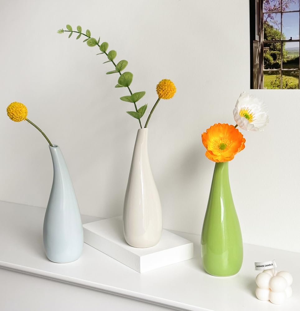 Small White Ceramic Bud Vase Mini Bud Vase Small Flower Vase Vintage Decorative Floral Vase for Home Decor Centerpieces Wedding Party Decorations - Image 5
