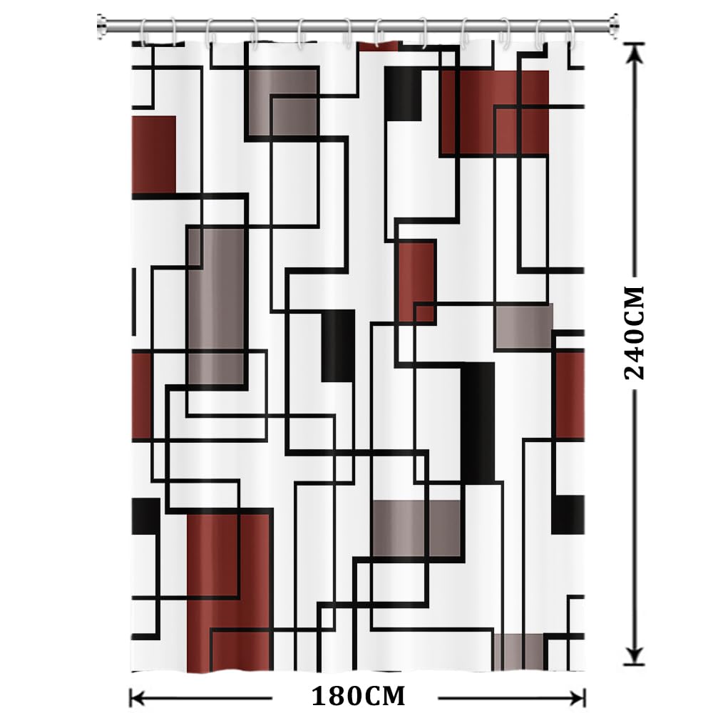 Xiaoterna Geometric Shower Curtain Abstract Red and Black Bathroom Curtain Modern Simplicity Geometric Square Waterproof Machine Washable Shower Curtain for Bathroom Decoration 180x240cm - Image 2