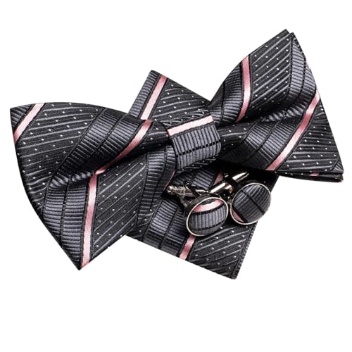 Image of Hi-Tie Bow Ties for Men Pre-Tied Pocket Square with Cufflinks Mens Bowtie Sets for Wedding Formal Party