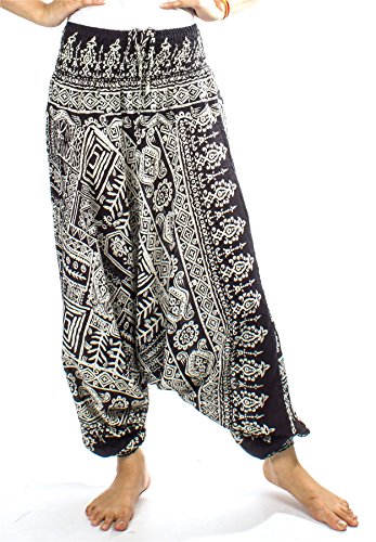 LOFBAZ Yoga Harem Pants for Women Boho Hippie Bohemian Clothing Womens Indian Beach Gypsy Clothes Maternity Genie Jumpsuit Funky Black M