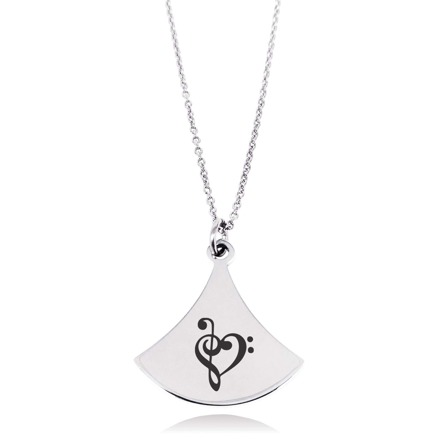 Stainless Steel Treble Bass Clef Musical Heart Pendulum Curved Triangle Charm Pendant Necklace