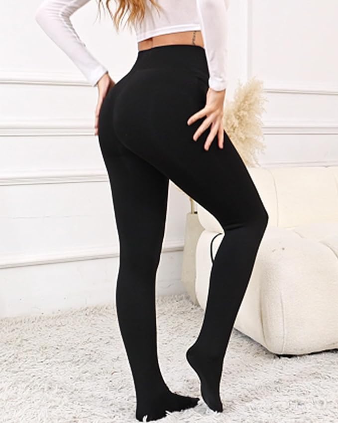 Image of Brachy Women's Warm Fur Stockings | Thermal Fleece-Lined High Waist Pantyhose | Stretch Footed Winter Leggings with Socks -(BCA FULLFURJEGQ1-P)