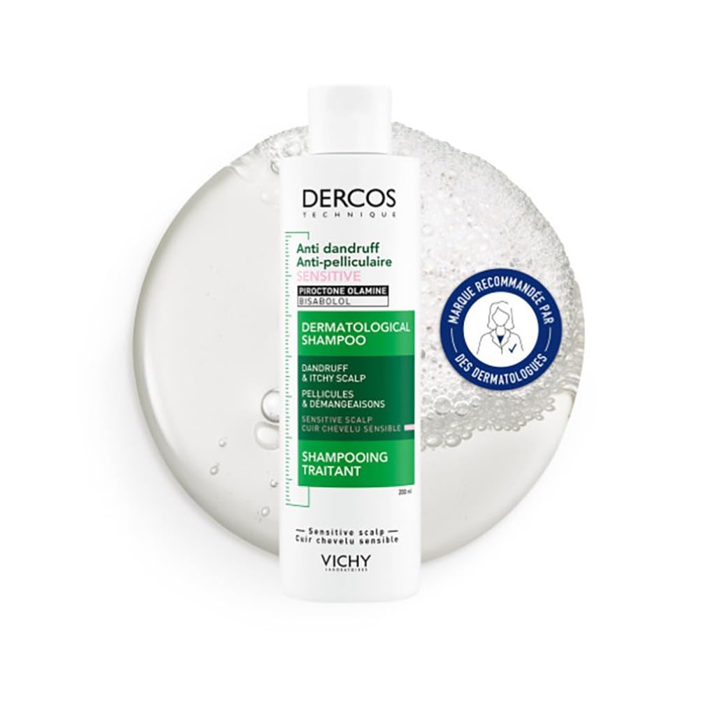 Vichy, Dercos, Shampooing Traitant Anti-Pelliculaire, Pellicules & Démangeaisons, Cuir Chevelu Sensible, 200ml