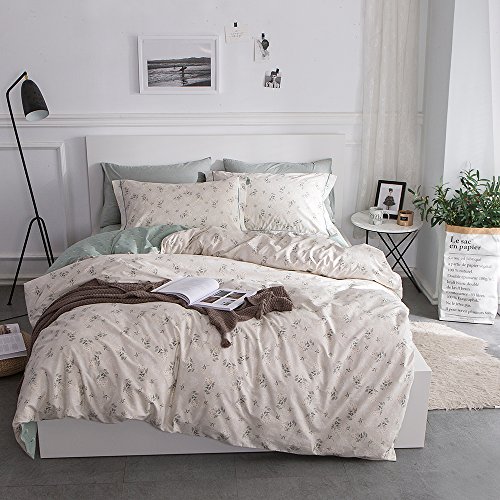 VClife Queen Egyptian Cotton Floral Bedding Sets Luxurious Soft Purple Green White Vintage Floral Branches Comforter Sets (1 Duvet Cover 2 Pillow Shams) Girls Women Garden Style Bedding Collection