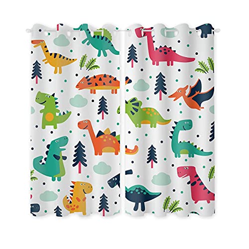 Riyidecor Rustic Dinosaurs Blackout Curtains (2 Panels 52 X 63 Inch) Colorful Dino Kids Boys Cartoon Elasmosaurs Cute Cool Funny Decor Garage Printed Living Room Bedroom Window Drapes Fabric Ww-Eshb #TOP2