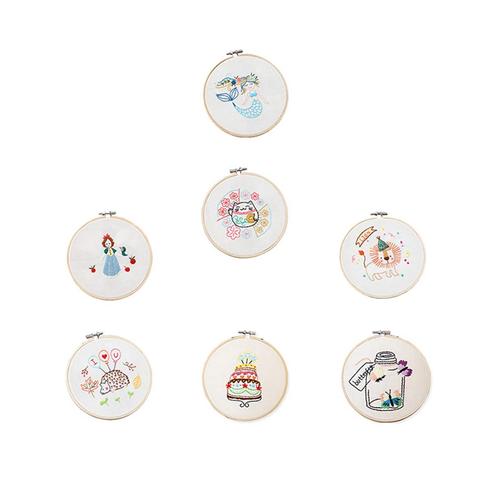 Kit per ricamo a punto croce, per principianti, kit per ricamo fai da te, fai da te, motivo animale, con fiori tridimensionali, 15 x 15 cm (set da 7 pezzi)