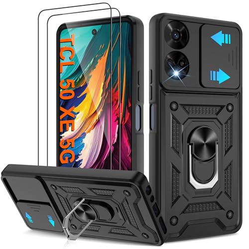 ATUMP for TCL 50 XE 5G/ TCL 50 XE Nxtpaper 5G Case with [2 Pcs] HD Screen Protector Heavy Duty Shockproof with 360 Rotation Kickstand [Military Grade] Protective Case for TCL 50 XE 5G Black