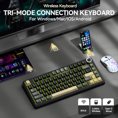 Image of SOLAKAKA A75 75% Wireless Gaming Keyboard with Multifunction Knob, Black